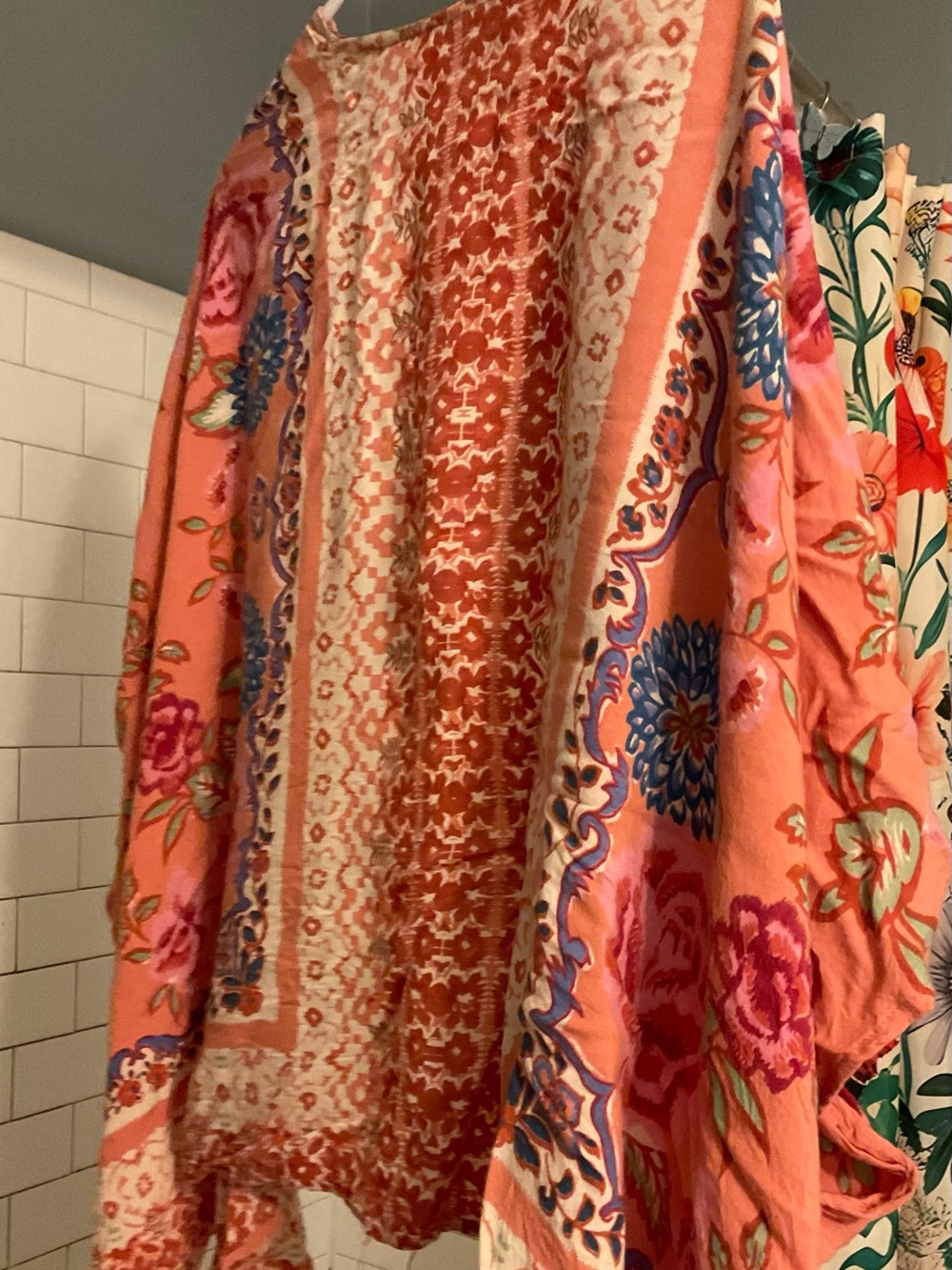 Angie Coral and White Printed Kimono Top